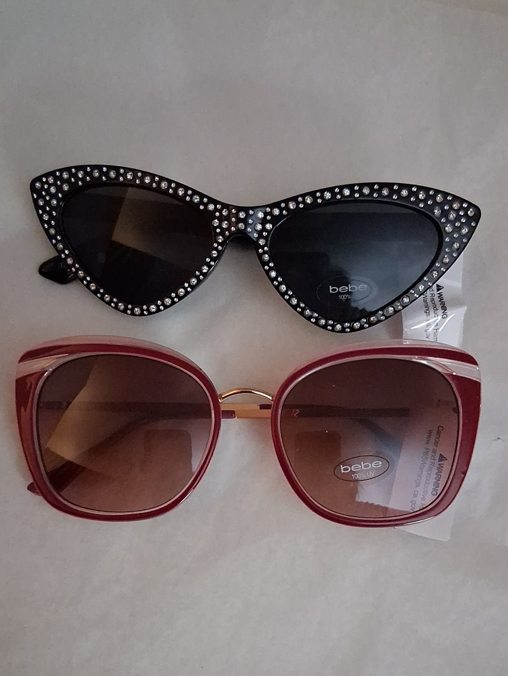 BEBE 🕶 Sunglasses 2 Pair Rhinestone Cats Eye 0624 & Pink Gold 0923 NEW NWT